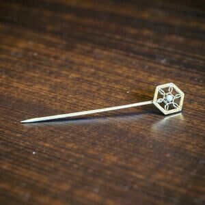 Antique Art Deco Gold Plated Stick Pin With Seed Pearl